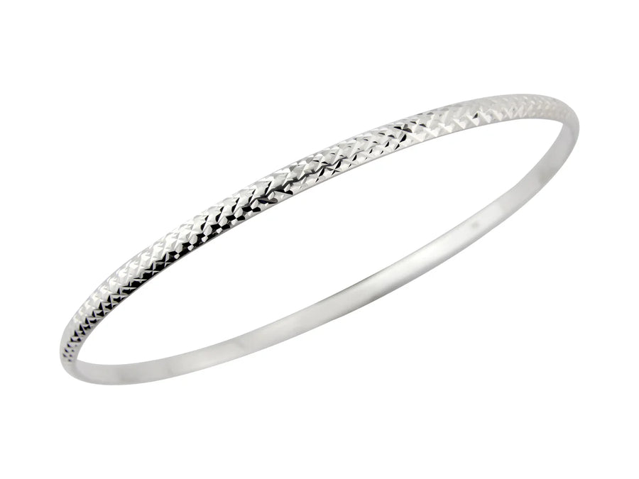 Sterling Silver 3mm Diamond Cut Patterned Round Bangle