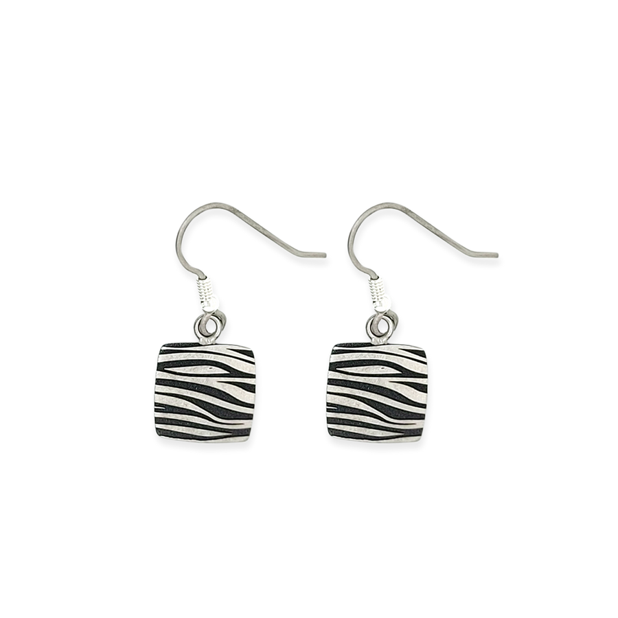 Black Titanium Zebra 13mm Square Drop Earrings