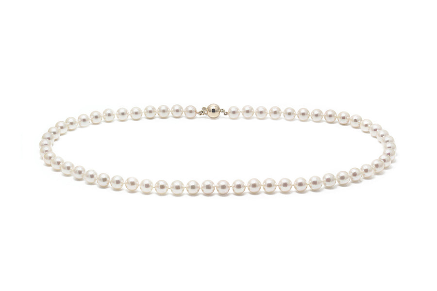 9ct Yellow Gold 6.5-7mm White Akoya Cultured Pearl Necklace