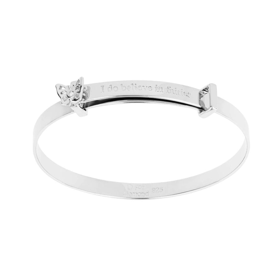 D for Diamond Silver "I Do Believe In Fairies" Expanding Bangle