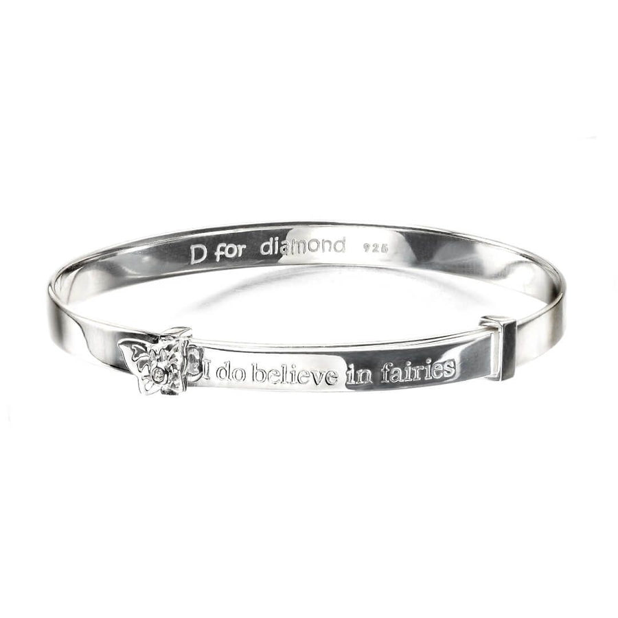 D for Diamond Silver "I Do Believe In Fairies" Expanding Bangle