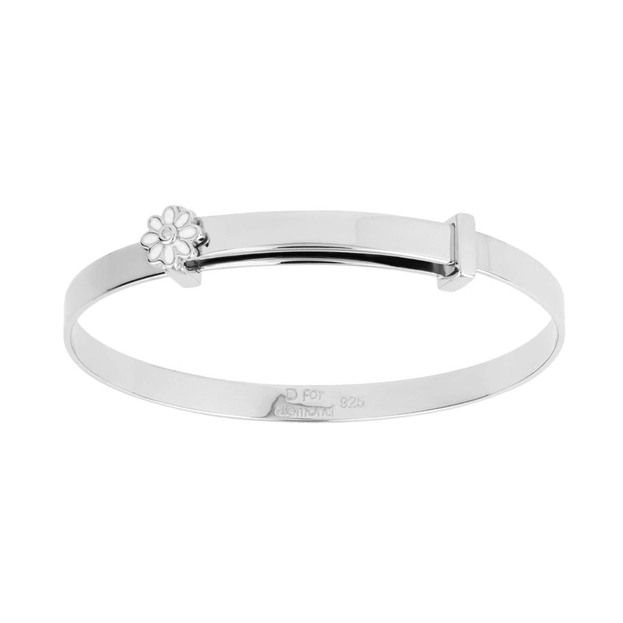 D for Diamond Silver Enamel Daisy Expanding Bangle