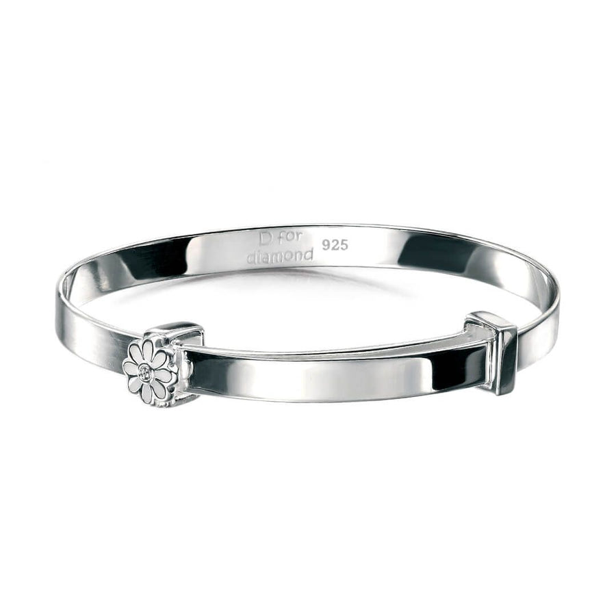 D for Diamond Silver Enamel Daisy Expanding Bangle