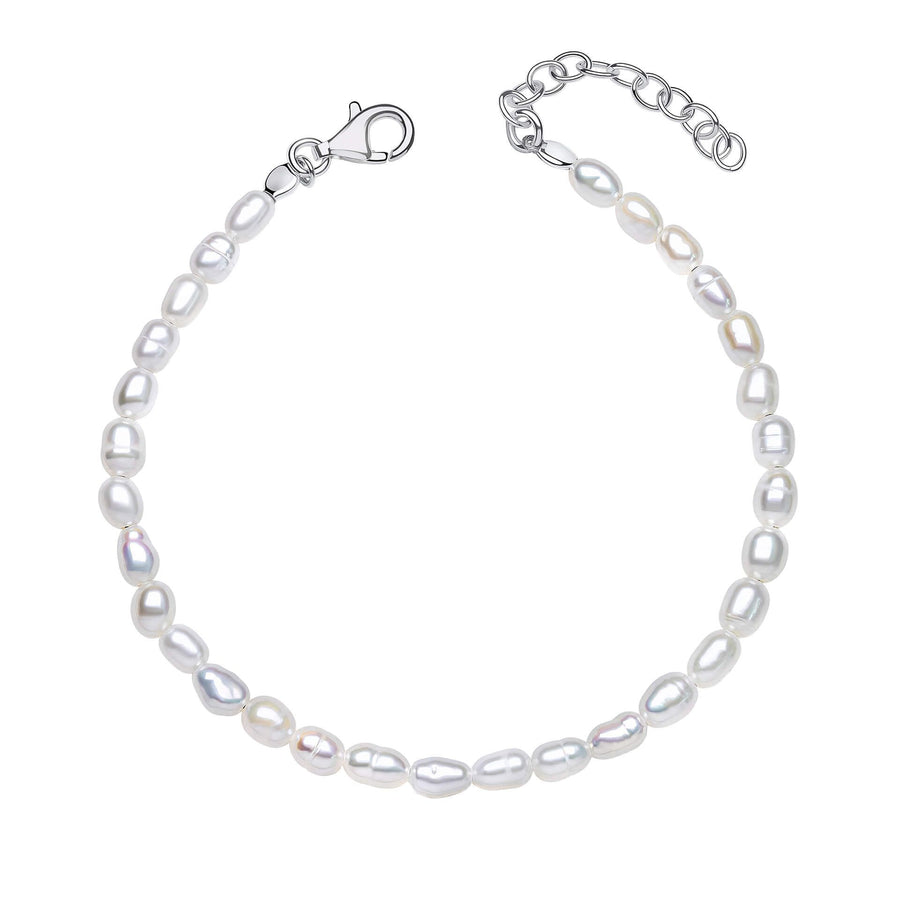 Sterling Silver White Rice Pearl Adjustable Bracelet