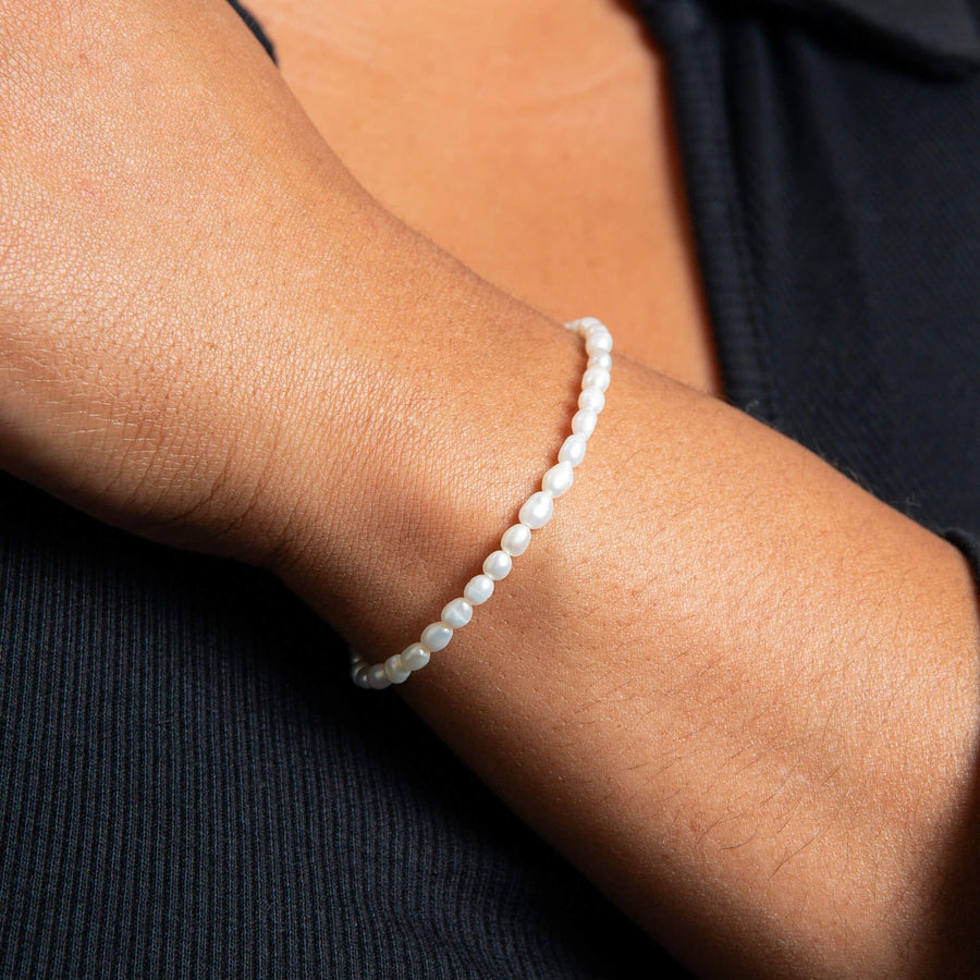 Sterling Silver White Rice Pearl Adjustable Bracelet