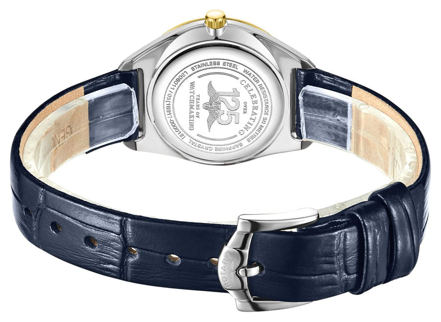 Rotary Ladies Two-Tone Navy Blue Ultra Slim Leather Strap Watch