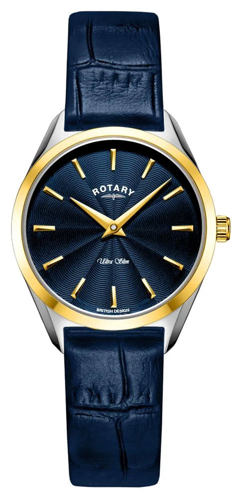 Rotary Ladies Two-Tone Navy Blue Ultra Slim Leather Strap Watch