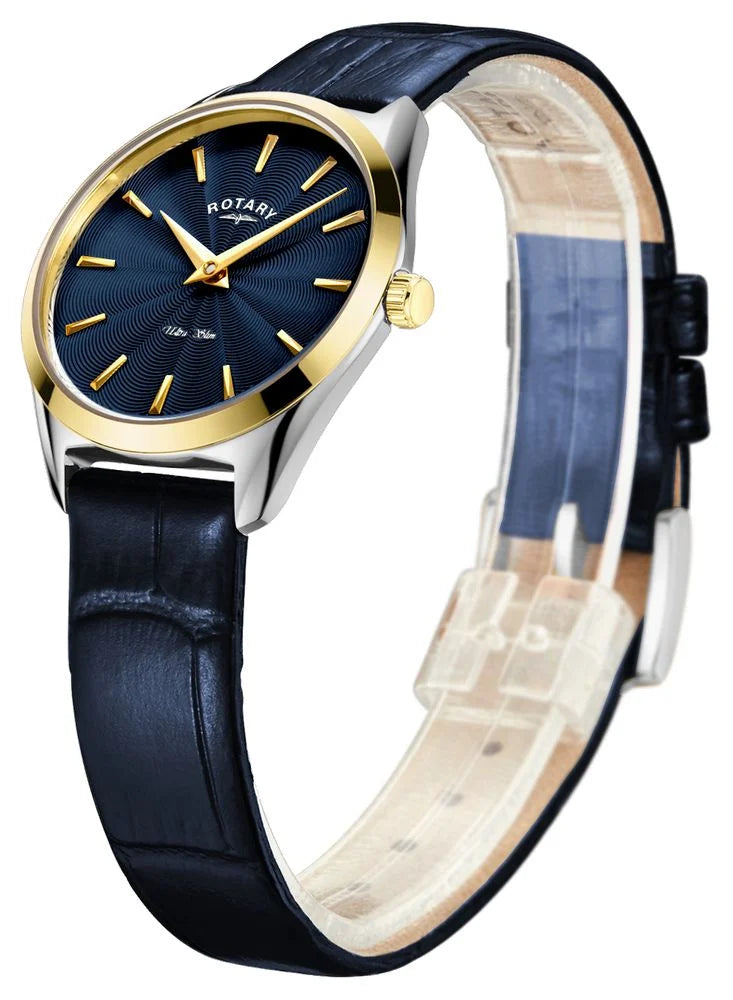 Rotary Ladies Two-Tone Navy Blue Ultra Slim Leather Strap Watch