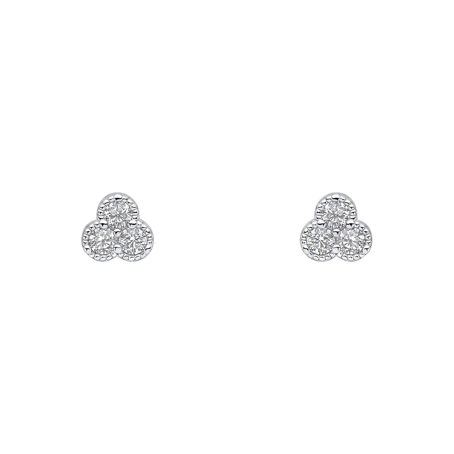 Sterling Silver CZ Trilogy Stud Earrings