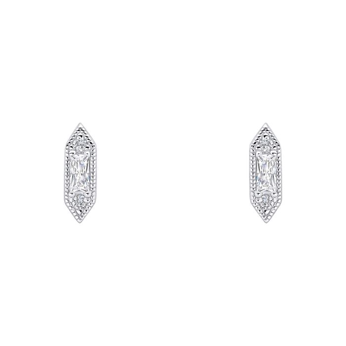 Sterling Silver Small Elongated Hexagon Stud Earrings