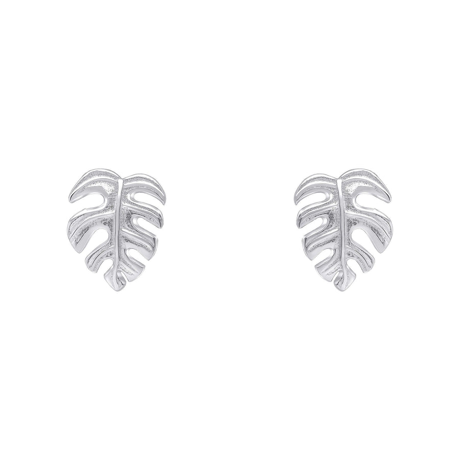 Sterling Silver Monstera Leaf Stud Earrings