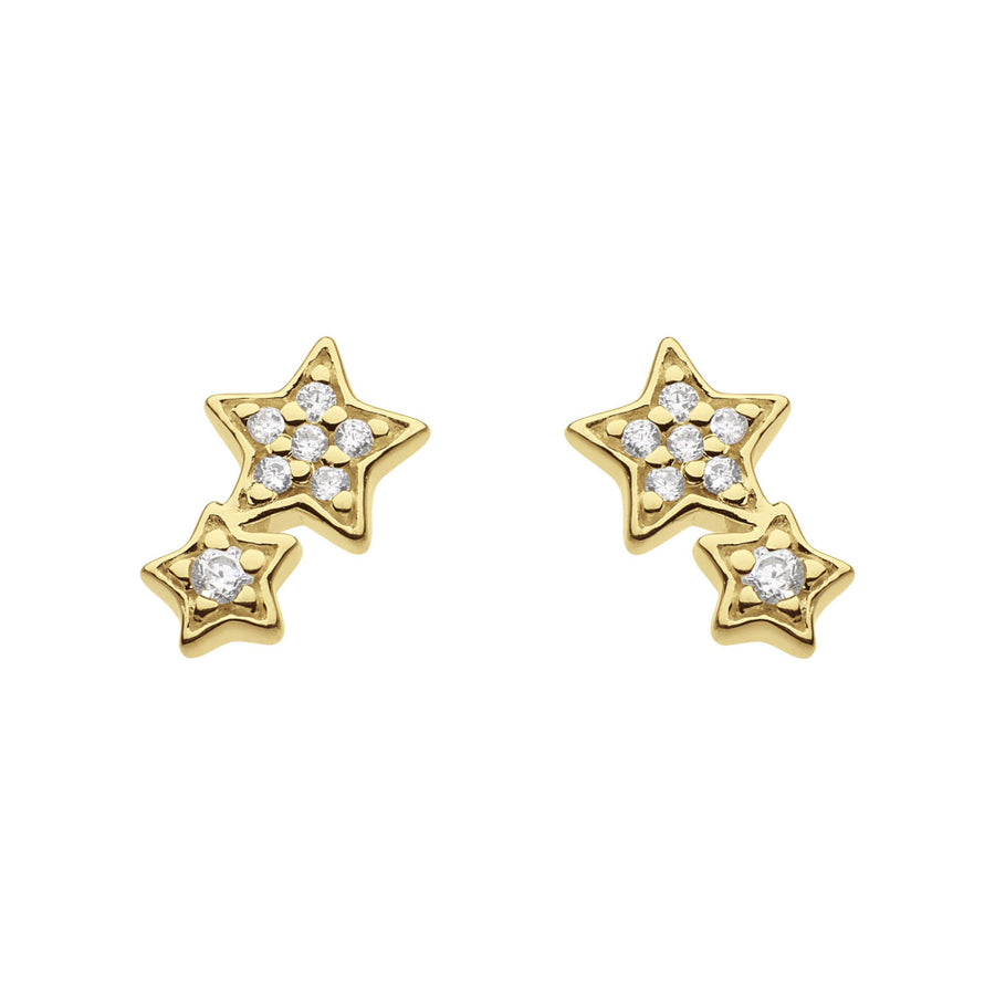 Gold Plated Pave CZ Twin Star Stud Earrings