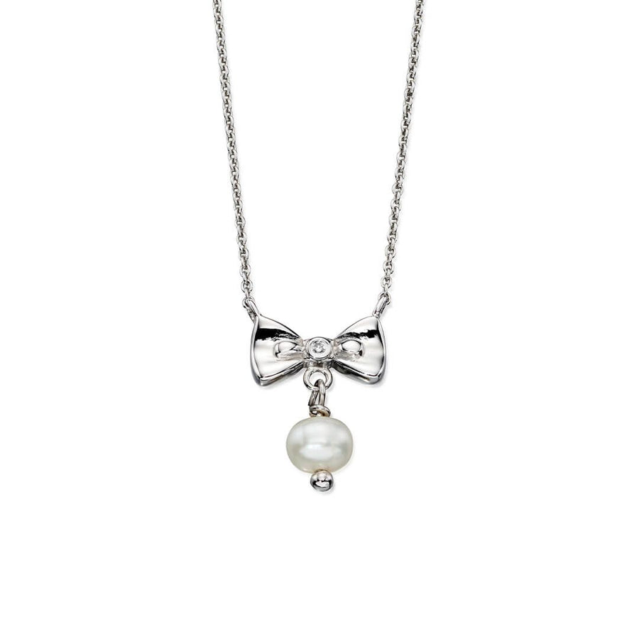 D for Diamond Silver Freshwater Pearl Bow Necklace