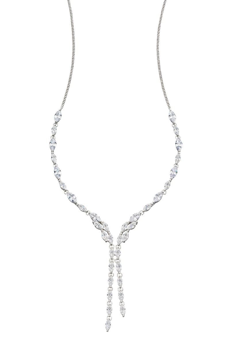 Sterling Silver CZ Marquise Statement Necklace