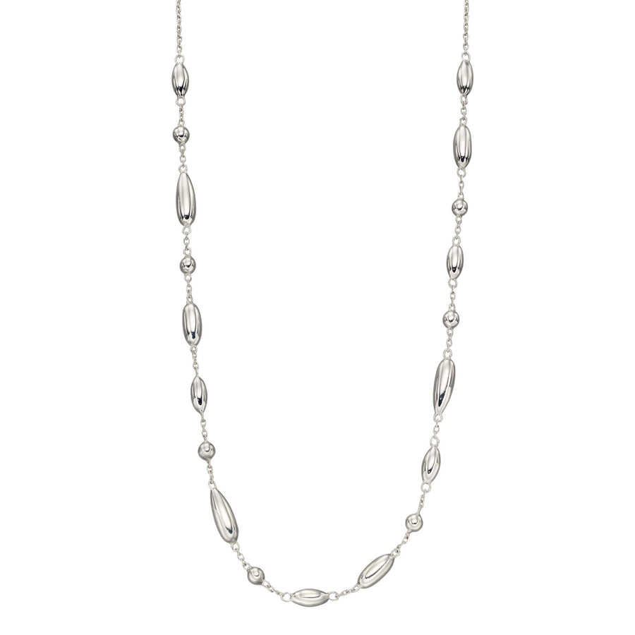 Sterling Silver Plain Beaded Adjustable Chain Necklace