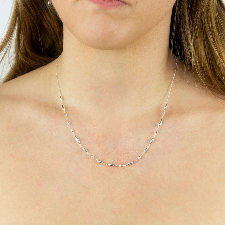 Sterling Silver Plain Beaded Adjustable Chain Necklace