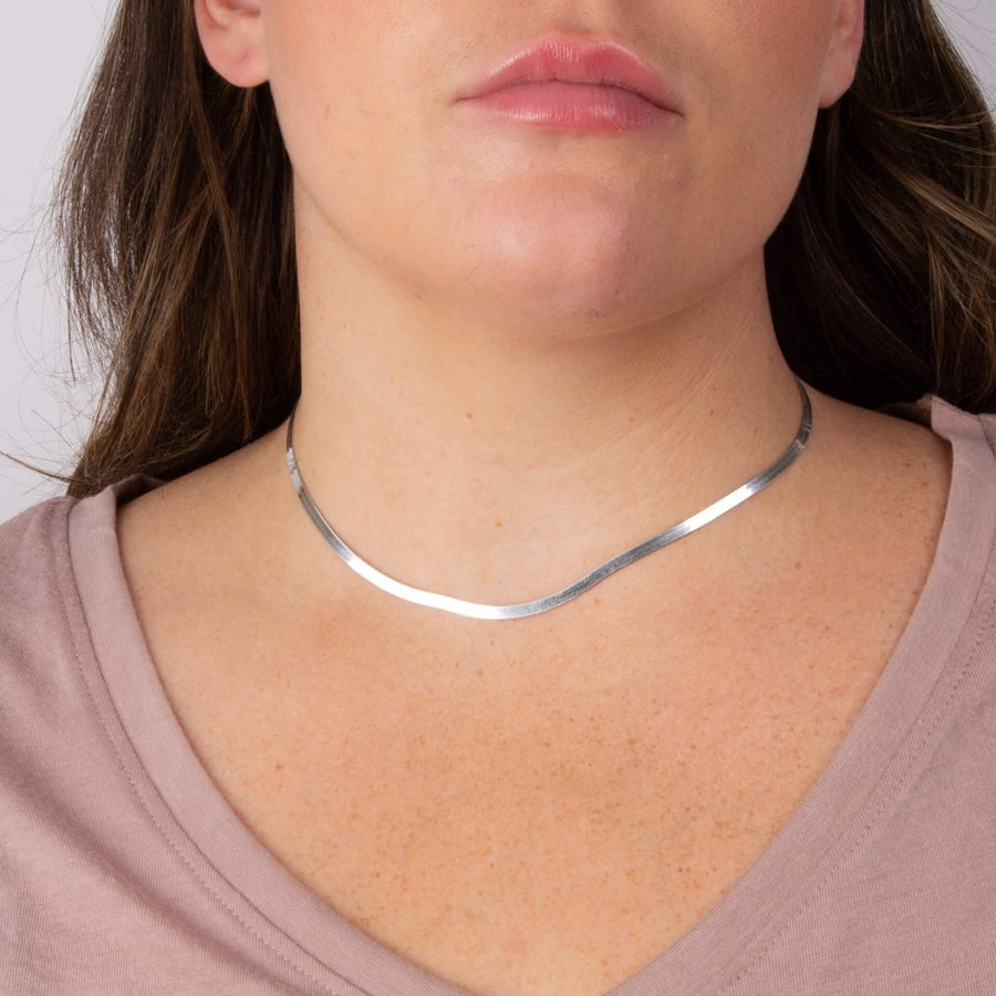 Sterling Silver Flat Herringbone Adjustable Necklace