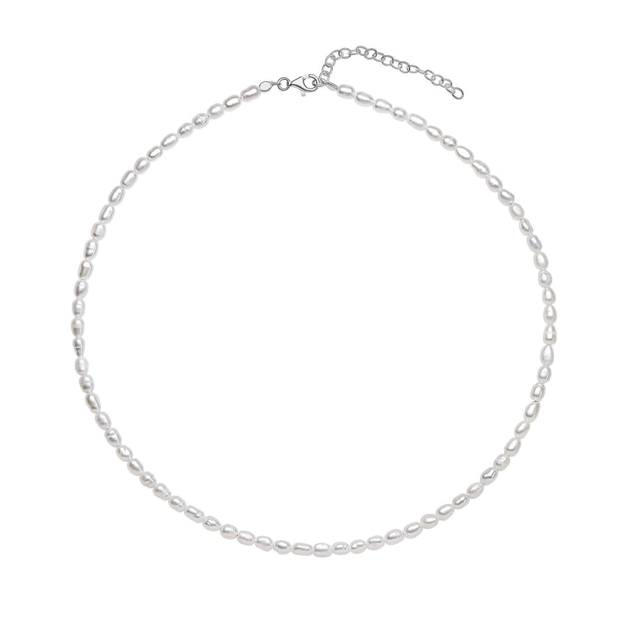 Sterling Silver White Rice Pearl Adjustable Necklace