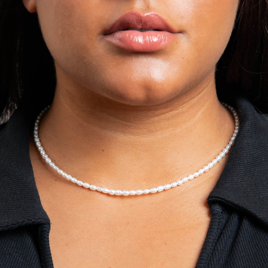 Sterling Silver White Rice Pearl Adjustable Necklace