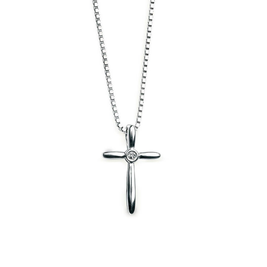 D for Diamond Silver Rounded Profile Cross Pendant