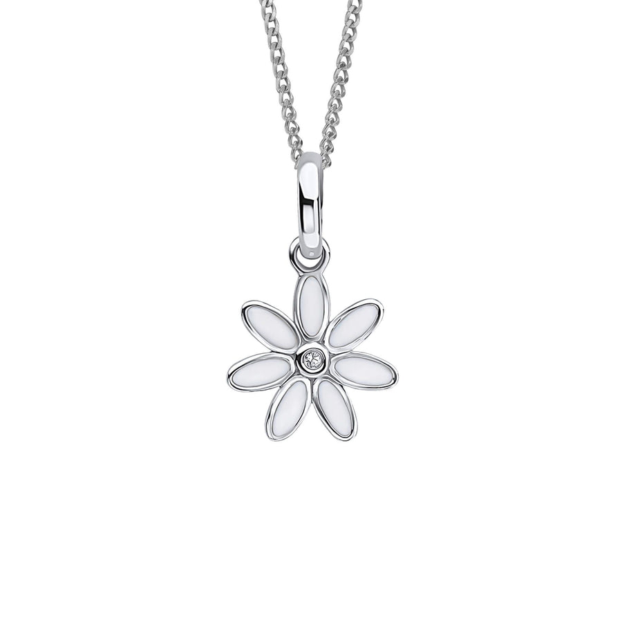 D for Diamond Enamel Daisy Flower Pendant & Chain