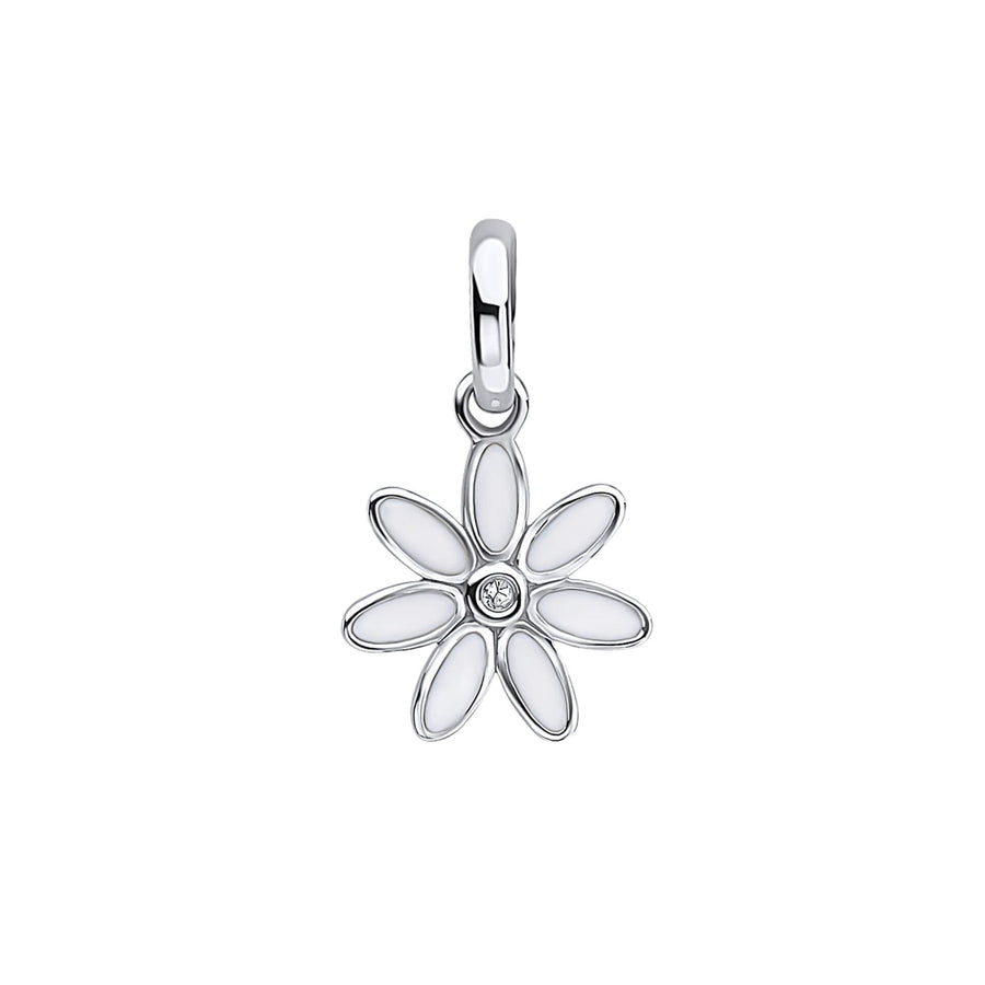 D for Diamond Enamel Daisy Flower Pendant & Chain