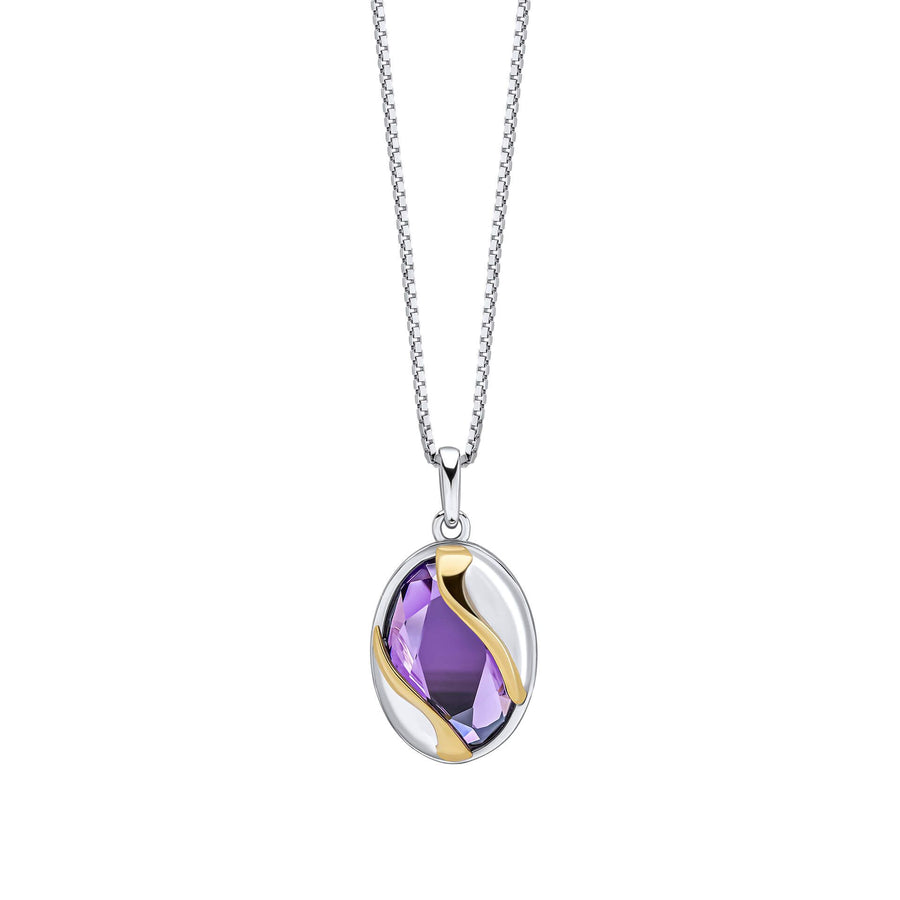 Fiorelli Sterling Silver Two-Tone Wave & Purple Oval Pendant