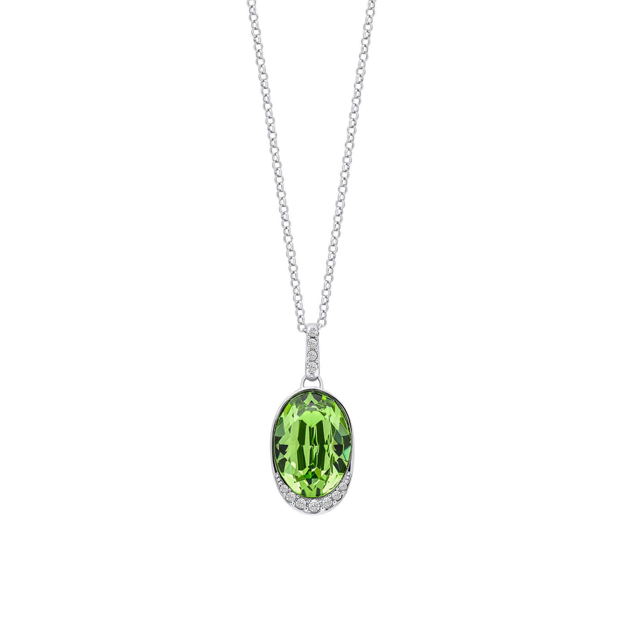 Fiorelli Sterling Silver Oval Green Crystal & CZ Pendant