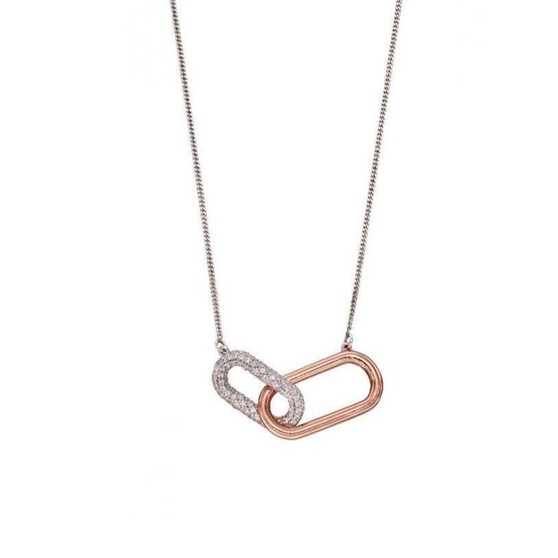 Fiorelli Sterling Silver & Rose Gold Plate Necklace with CZ Detail