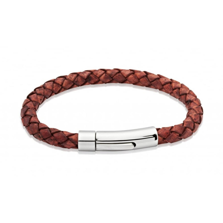 Unique Leather 'Rusty Red' Bracelet & Steel Clasp