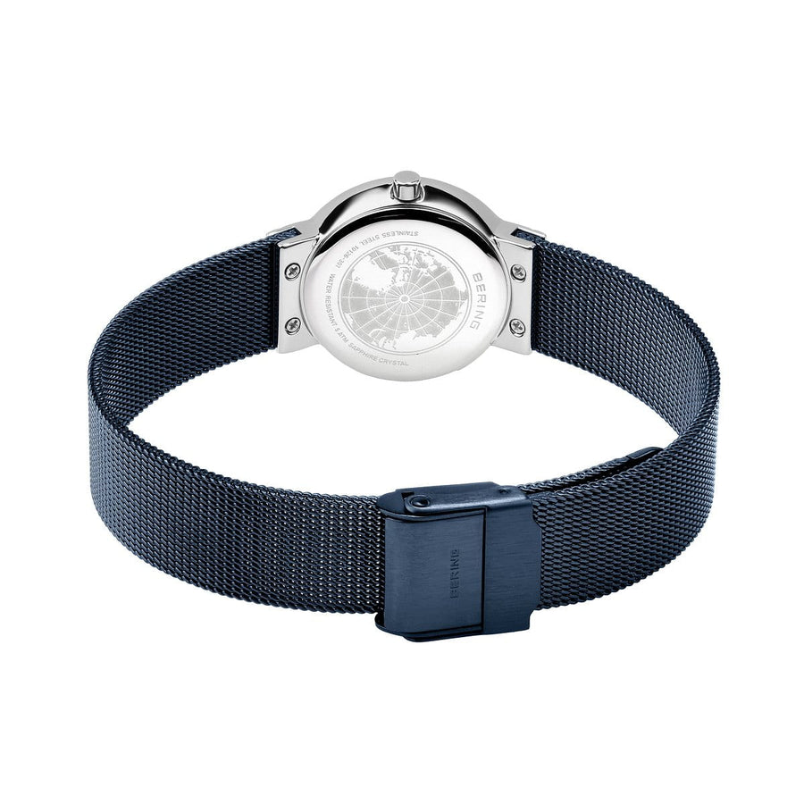 Bering Classic Blue Stainless Steel Mesh Ladies Watch with Blue Dial