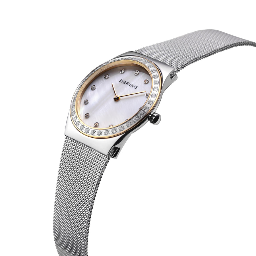 Bering Classic Stainless Steel Mesh Ladies Watch with Mother of Pearl Dial