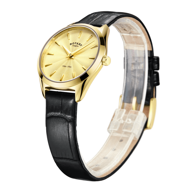 Rotary Ladies Ultra Slim Black Strap Watch