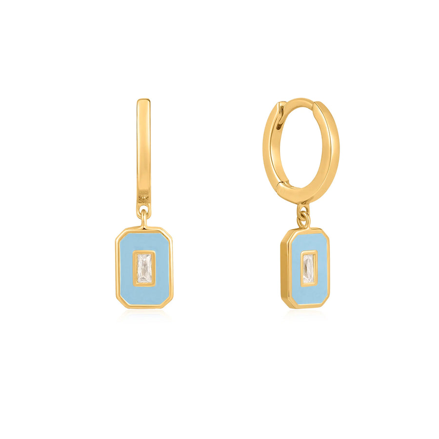 Ania Haie Powder Blue Enamel Emblem Gold Hoop Earrings