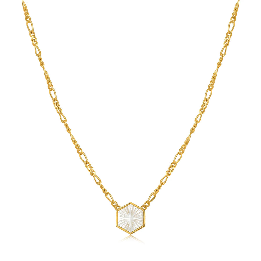 Ania Haie Gold Mother-of-Pearl Compass Figaro Necklace