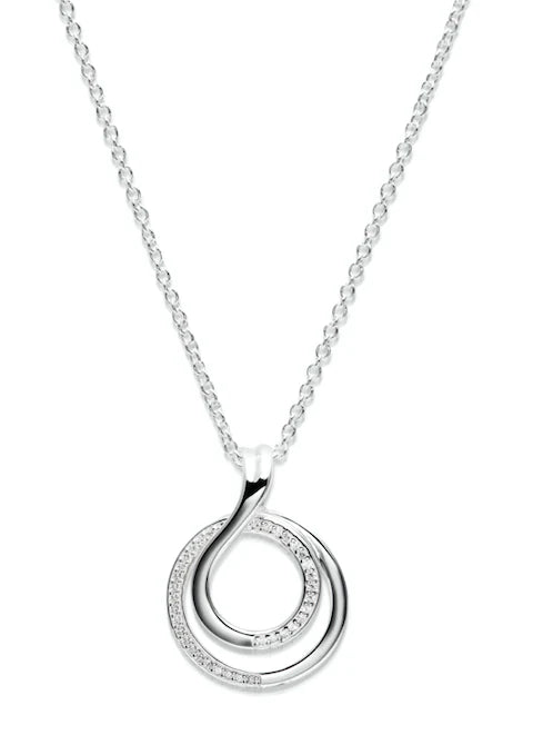 Unique Ladies Sterling Silver CZ Set Swirl Pendant & Chain