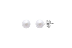 9ct White Gold White Akoya Cultured Pearl Stud Earrings